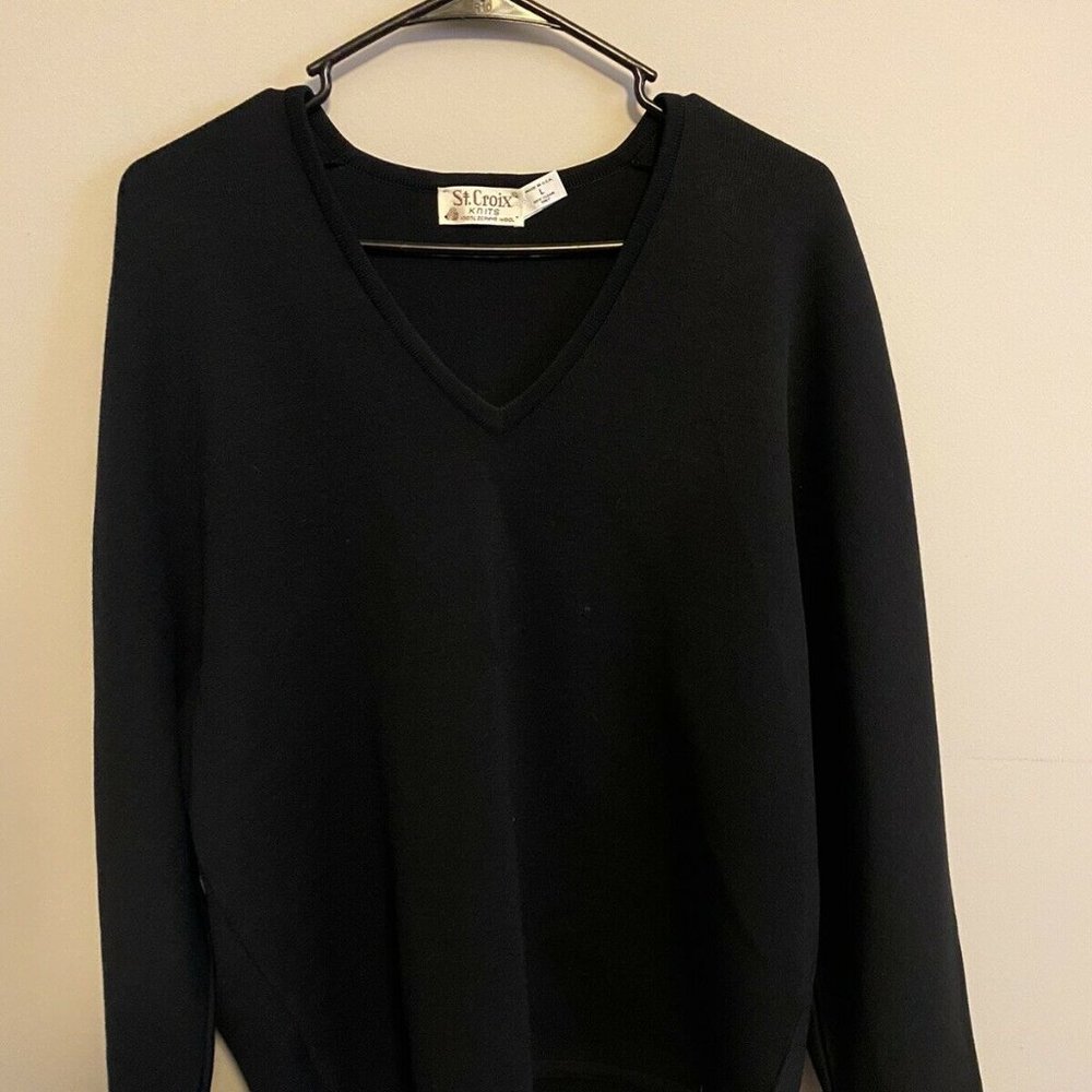 St. Croix Men's L Black 100% Zephyr Wool Pullover V-Neck Sweater Long Sleeve